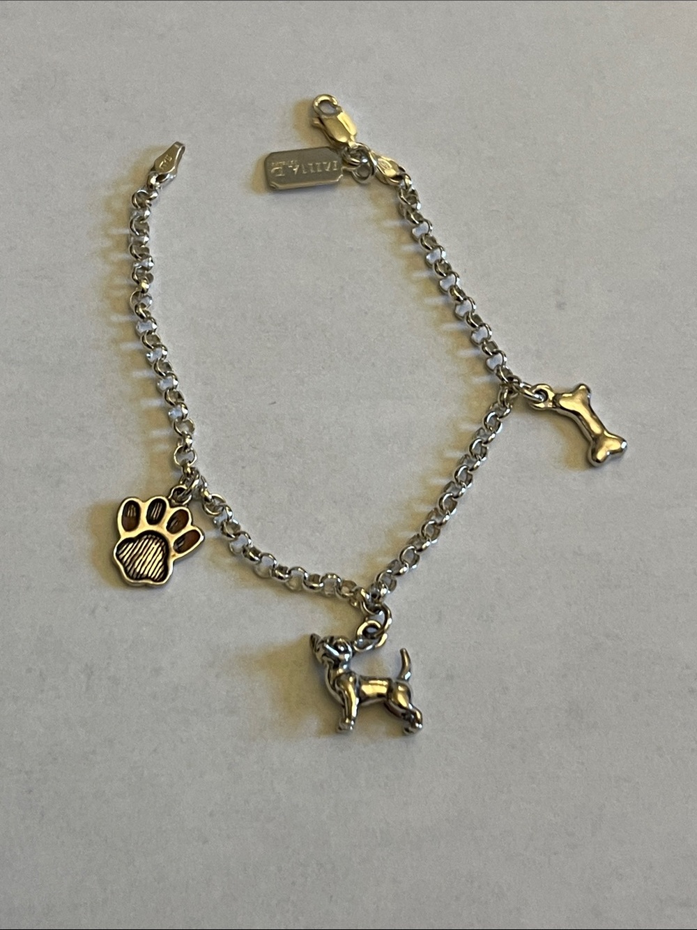 Chihuahua Lovers Silver Dog Charm Bracelet with Paw, Bone & Dog Charms by Mina D